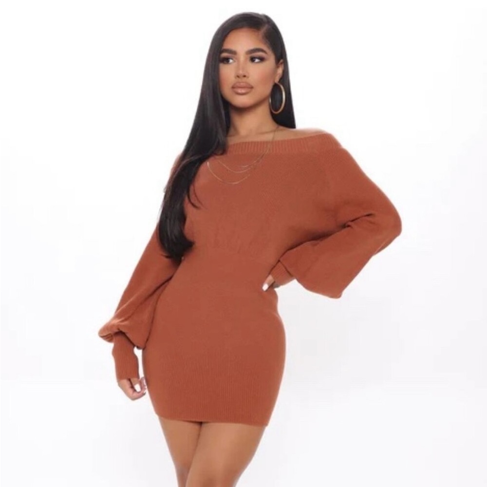 💕5 items for $50💕 Off-Shoulder Rust orange Knit Sweater Dress